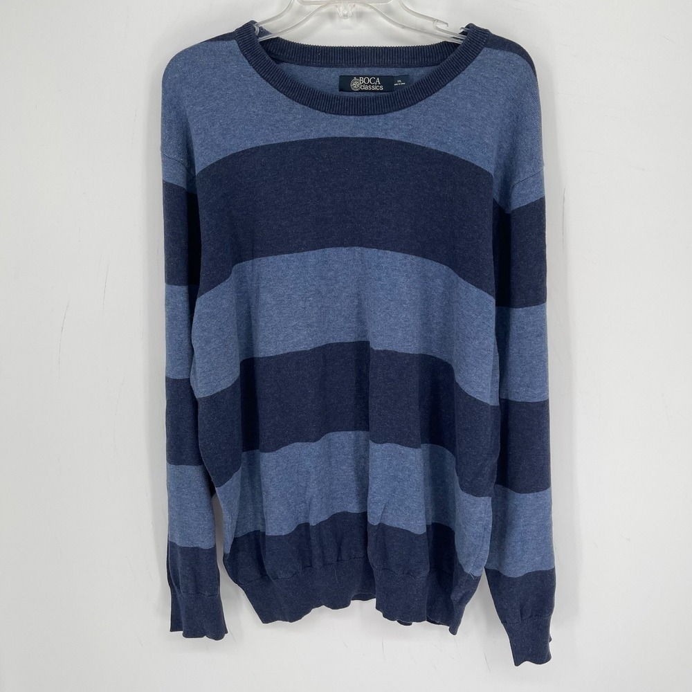 Boca Classics Men's Blue Striped Crewneck Long Sleeve Sweater Size XXL